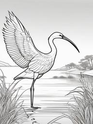 Ibis Coloring Pages - Long Legged Wading Bird  minimal black outline printable sheet, coloring page