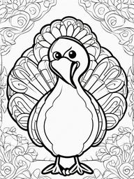 Cartoon Turkey Coloring Pages - Fun and Whimsical Turkey Designs  minimal black outline printable sheet, coloring page