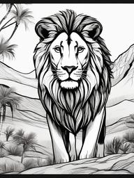 drawing of a lion in oasis  minimal rough sketch scribbles,doodles,black and white