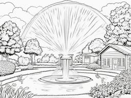 Summer Coloring Pages - Children playing in a sprinkler on a sunny day  simple coloring pages