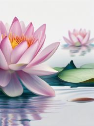 Water lily tattoo: Graceful water lilies floating in serene waters, embodying beauty and tranquility.  color tattoo style, minimalist, white background