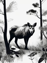 drawing of a wild animal in the forest  minimal rough sketch scribbles,doodles,black and white