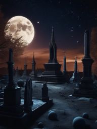 Eerie Midnight Space Graveyard with Celestial Monuments Halloween Space Backgrounds intricate details, patterns, wallpaper photo