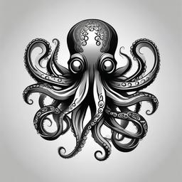 Black and Gray Octopus Tattoo - Embrace monochromatic elegance with a black and gray octopus tattoo for a classic look.  simple vector color tattoo,minimal,white background