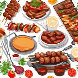 BBQ with meat and kebabs clipart.  vector style illustration, white background