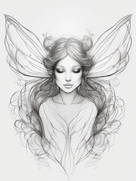 drawing of a fairy with a glowing aura  minimal rough sketch scribbles,doodles,black and white