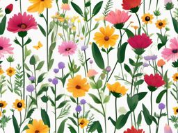 Trailside Flower Garden clipart - A garden of wildflowers, ,vector color clipart,minimal