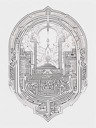 Dream Tattoo Labyrinth - Navigate through the labyrinth of dreams with an intricate tattoo.  outline color tattoo,minimal,white background