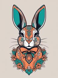 rabbit line tattoo  minimalist color tattoo, vector