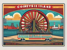 Coney Island sticker- Iconic amusement park and beach in Brooklyn, New York, , sticker vector art, minimalist design