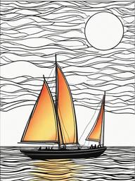 Sunset over the ocean with sailboats  simple coloring pages