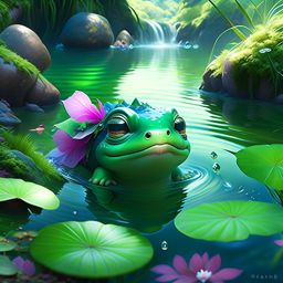 kappa, the mischievous water imp, splashing in a tranquil japanese river. 