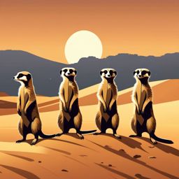 Meerkat Sticker - A group of meerkats standing alert in the desert. ,vector color sticker art,minimal