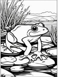 Frog Coloring Pages - Frog hopping across stepping stones  simple coloring pages