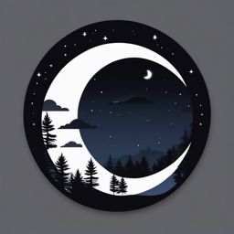 Moonlit Night Sticker - Tranquil night with a crescent moon, ,vector color sticker art,minimal