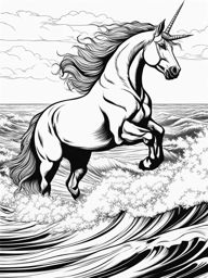 unicorn coloring pages - courageous unicorn rescuing a stranded sailor from the depths of a raging sea, its horn a beacon of hope. 