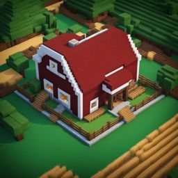 farmhouse with a spacious red barn and wheat fields - minecraft house design ideas minecraft block style