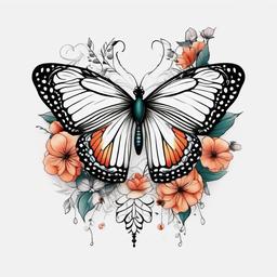 tattoo butterfly and flowers design  simple color tattoo,white background,minimal