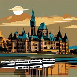 Ottawa clipart - Parliament Hill and Ottawa River,  color clipart, vector art