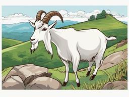 Goat Cartoon - Cartoon of goat climbing a hill  