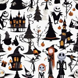 Nightmare before Christmas clipart, Characters from the classic holiday movie.  simple, 2d flat