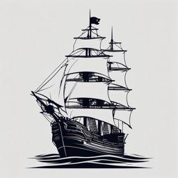 Pirate ship silhouette tattoo. Stealth on the high seas.  minimal color tattoo design