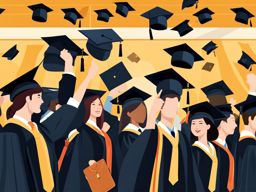 graduation clipart - a mortarboard and diploma, held aloft in the hands of jubilant graduates in a university hall 