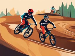 BMX Racing Clipart - BMX riders racing on a dirt track.  color vector clipart, minimal style