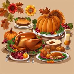 Happy Thanksgiving clipart - Thanksgiving table with turkey  