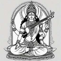 sketch of saraswati mata  minimal rough sketch scribbles,doodles,black and white