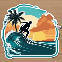 Surfer Catching Wave Sticker - Coastal adventure, ,vector color sticker art,minimal
