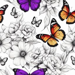 Tattoo butterfly flower, Elegant tattoos featuring butterflies alongside flowers. colors, tattoo patterns, clean white background