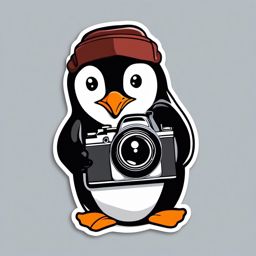 Penguin with Camera Sticker - A penguin capturing moments with a camera. ,vector color sticker art,minimal