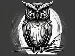 drawing of an owl  minimal rough scribbles,doodles,black and white