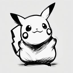 drawing of Pikachu with a smile  minimal rough sketch scribbles,doodles,black and white