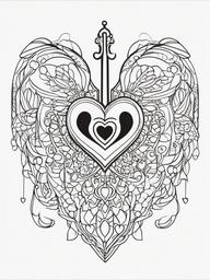 Heart Lock and Key Coloring Pages - Heart Locked with a Golden Key  minimal black outline printable sheet, coloring page