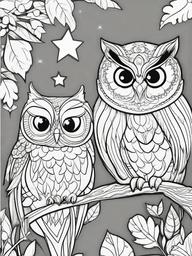 Owl Coloring Pages - Owl and raccoon friends in a nighttime adventure  simple coloring pages