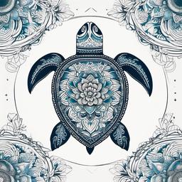 Mandala Sea Turtle Tattoo - Infuse spiritual and symbolic elements into your sea turtle tattoo with a mandala design, creating a harmonious and intricate ink choice.  simple color tattoo,minimal vector art,white background