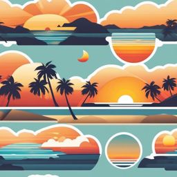 Beach Volleyball and Sunset Emoji Sticker - Sunset sports on the beach, , sticker vector art, minimalist design