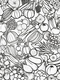 Bountiful Harvest Coloring Pages - Abundance of Fruits and Vegetables  minimal black outline printable sheet, coloring page