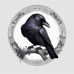 Raven And Skull Tattoos - Raven perched on skull  minimalist tattoo design, white background