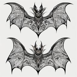 Tribal Bat Tattoo-Intricate and tribal-inspired representation of a bat in tattoo art.  simple color tattoo,white background