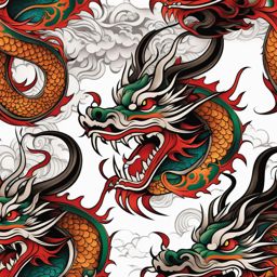 Asian dragon tattoo, Tattoos inspired by various Asian dragon myths and legends.  color, tattoo style pattern, clean white background