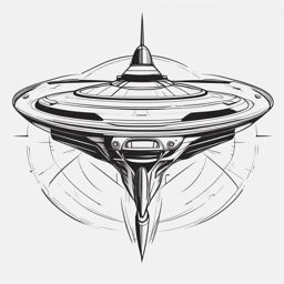 Spaceship Tattoo - A sleek spaceship tattoo embarking on a journey  few color tattoo design, simple line art, design clean white background