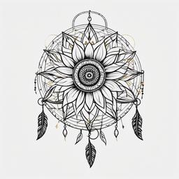 Sunflower Dreamcatcher Tattoo - Tattoo combining a dream catcher with sunflower motifs.  simple vector tattoo,minimalist,white background