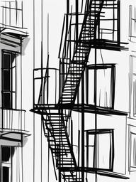 drawing of a fire escape  minimal rough sketch scribbles,doodles,black and white