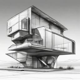 drawing of a futuristic house  minimal rough sketch scribbles,doodles,black and white