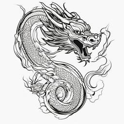 Japanese Dragon Outline - Outline-style tattoo featuring a Japanese dragon.  simple color tattoo,minimalist,white background