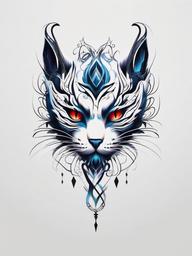 Demon Cat Tattoo-Creative and edgy tattoo featuring a demon cat, capturing themes of mystique and fantasy.  simple color tattoo,white background