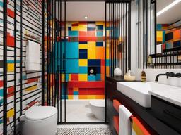 A small bathroom designed with Pop Art interior design highlights vibrant tiles, quirky fixtures, and fun wall art that make the space feel playful and full of character.  